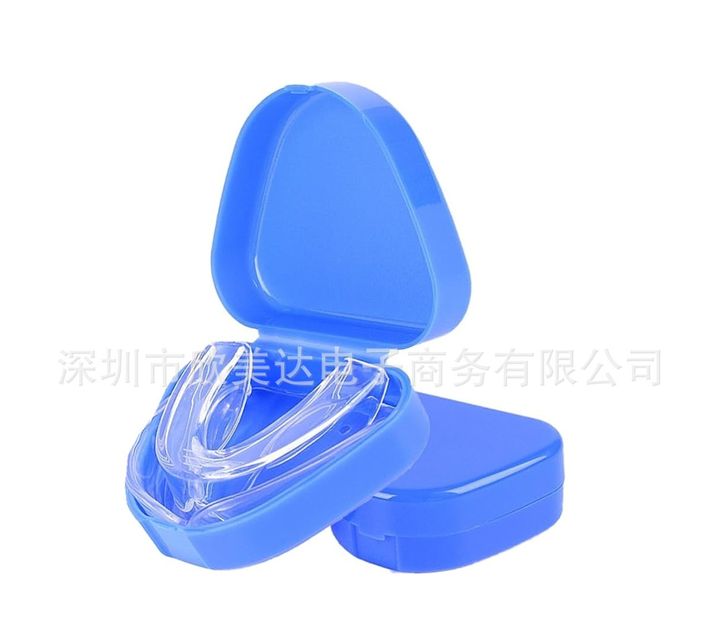 A blue triangular vented storage case, shown open and closed.