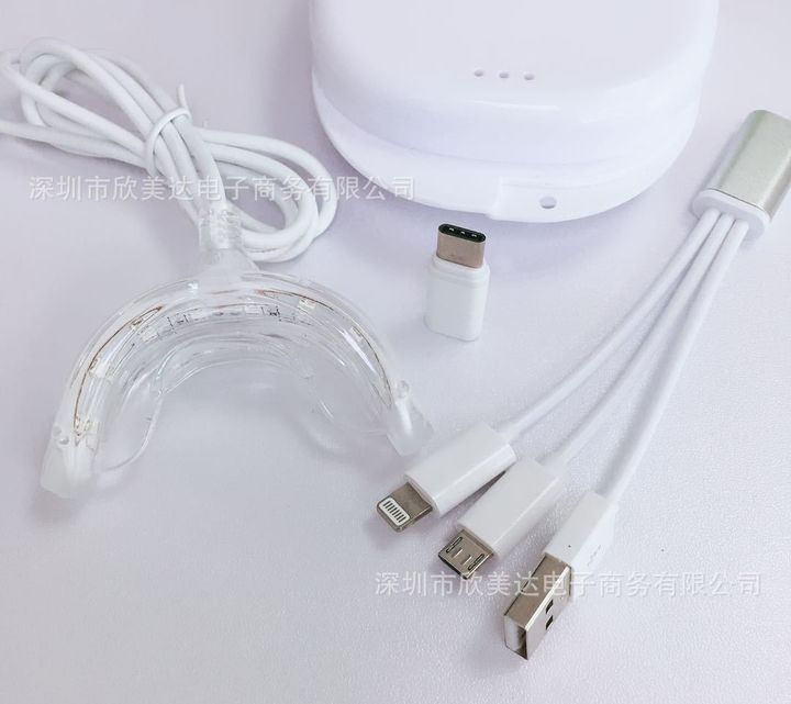 16-LED tray light with its storage case and three-way cable.