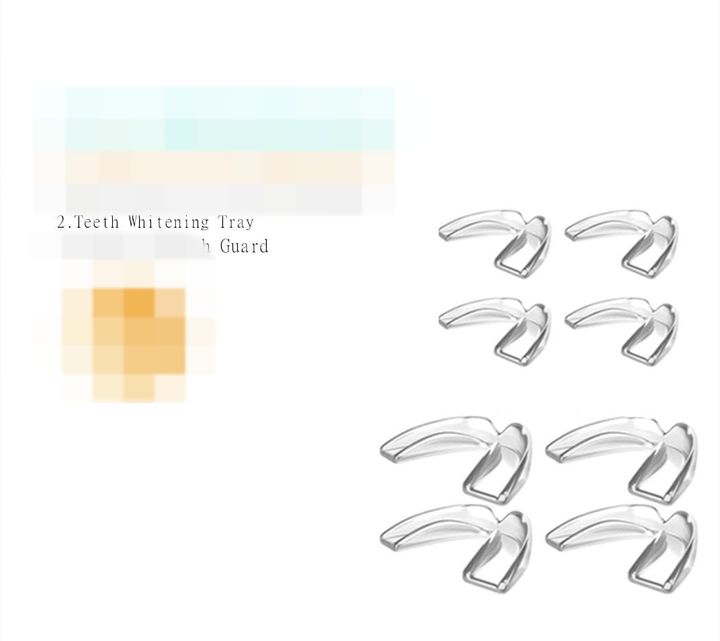 Eight clear dental guards in two sizes.