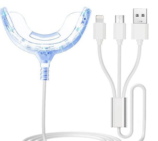16-LED whitening tray light with its cable, on white.
